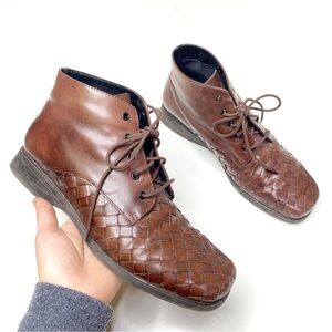 Vintage Duck Head Woven Leather Ankle Boots Brown 8.5 Boho